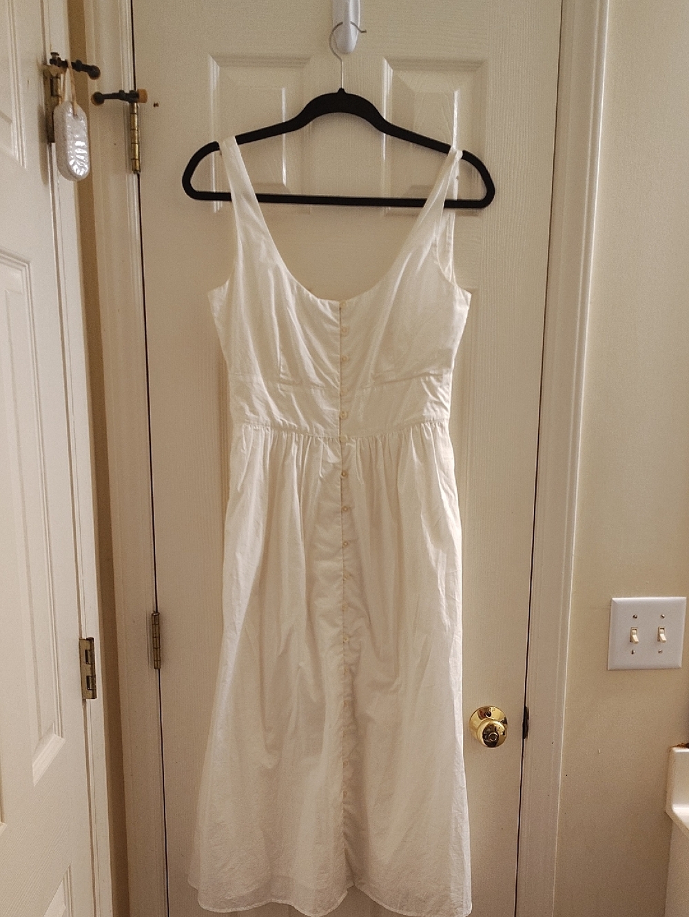J. Crew White Elastic-Waist Dress with Button Accent